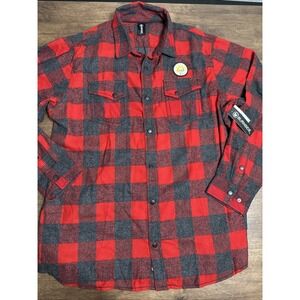 Burnside Red Plaid Flannel Men Shirt Soft Snap Button Up Flap Pockets XL NWT